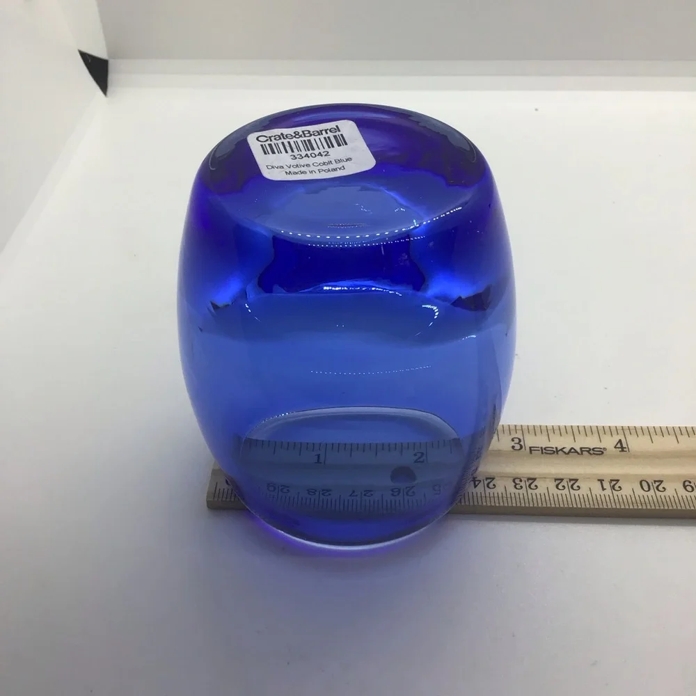 Crate & Barrel Cobolt Blue Glass Votive Candle Holder DIVA Made in Poland